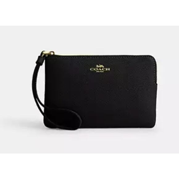 NWT COACH Corner Zip Wristlet Leather Black - Picture 1 of 4